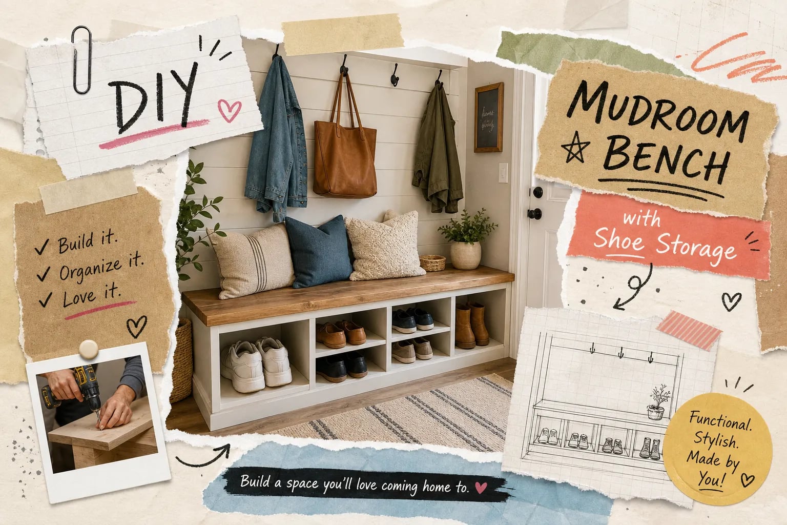 Diy mudroom bench with built in shoe storage full guide