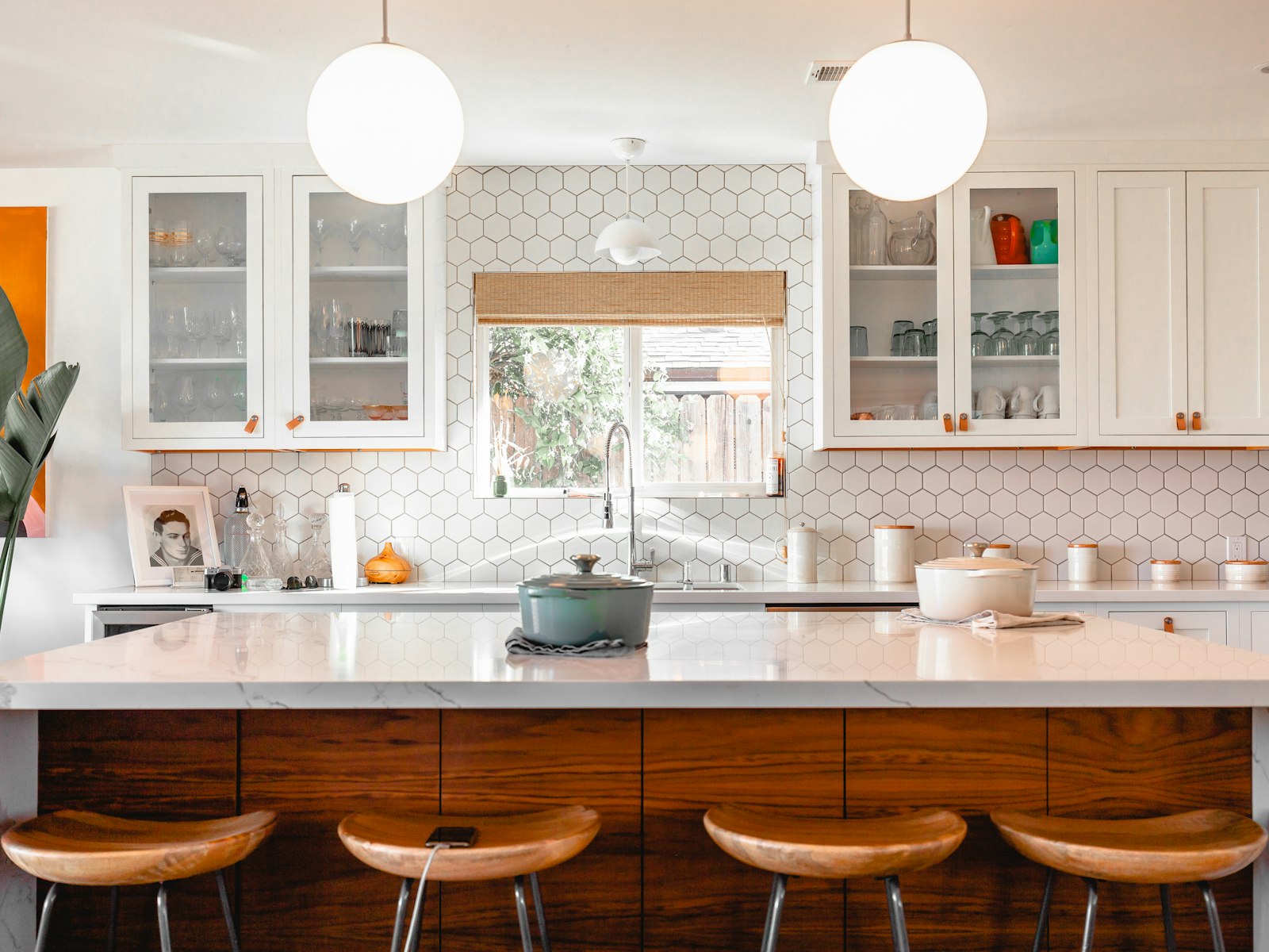 Four brown stools