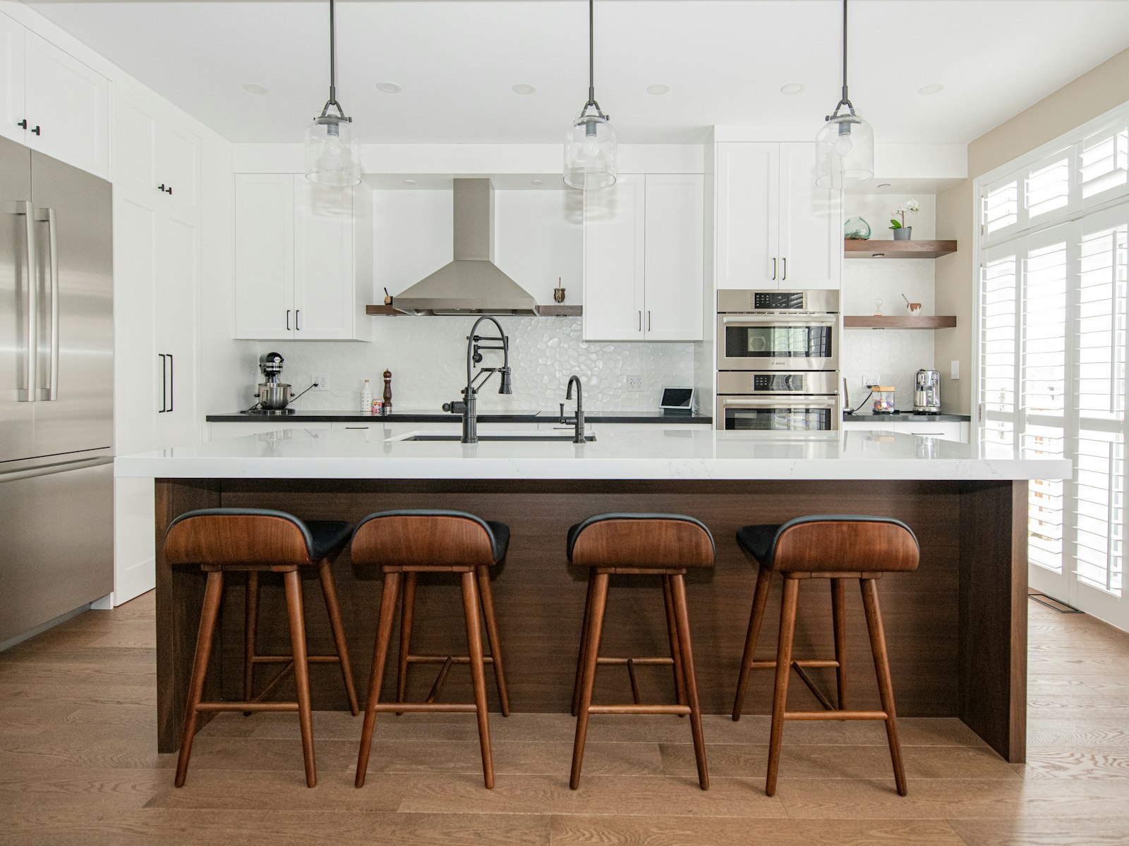 Modern kitchen with island and bar stools
