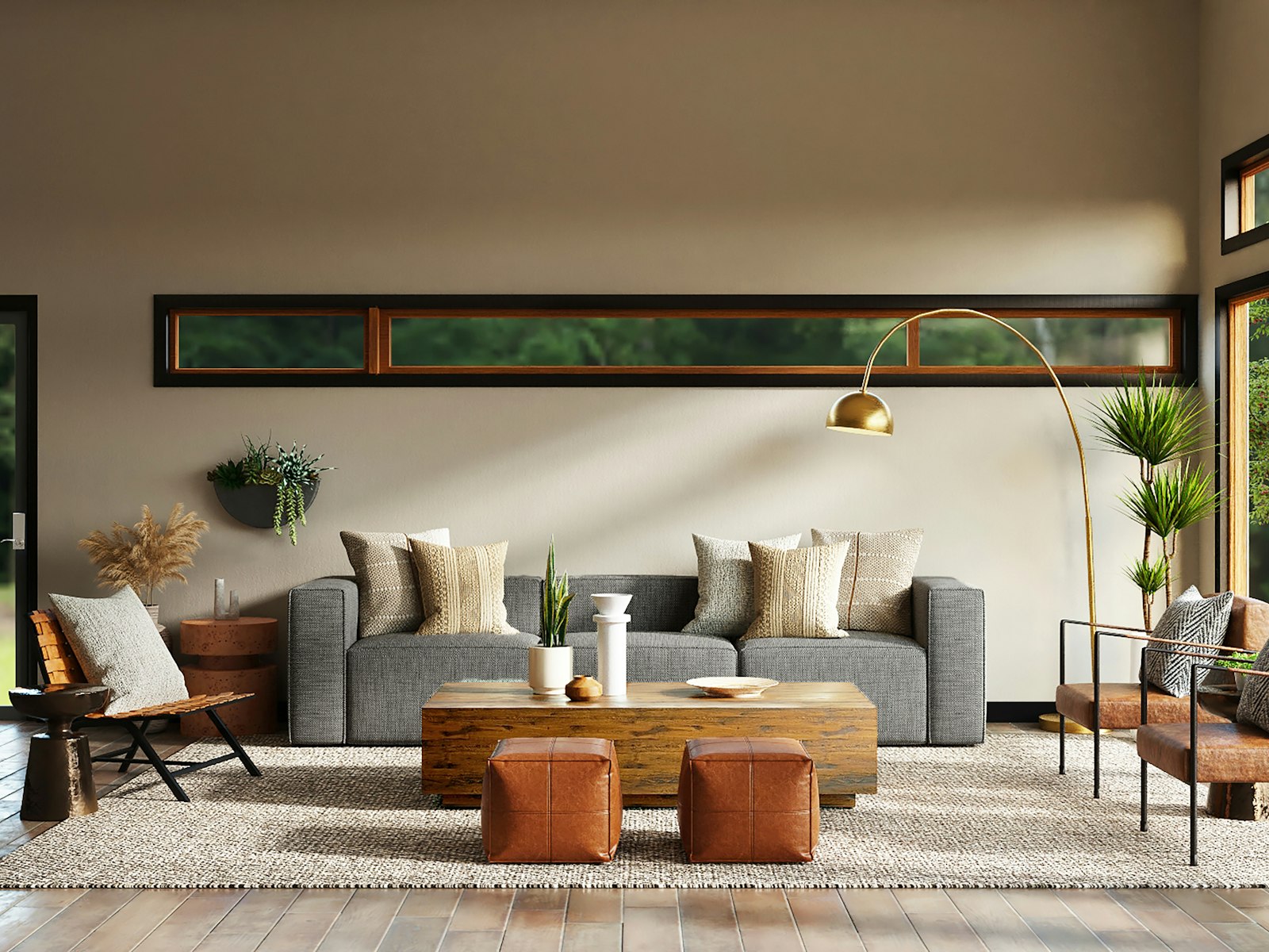 White and brown living room set