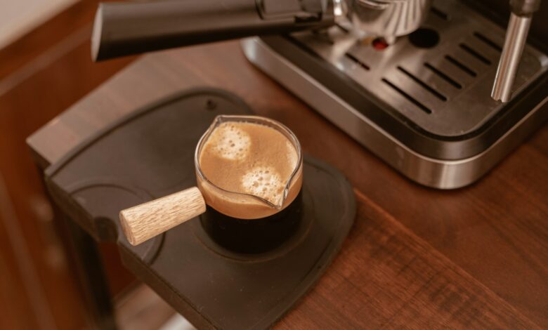 A cup of coffee on a wooden table