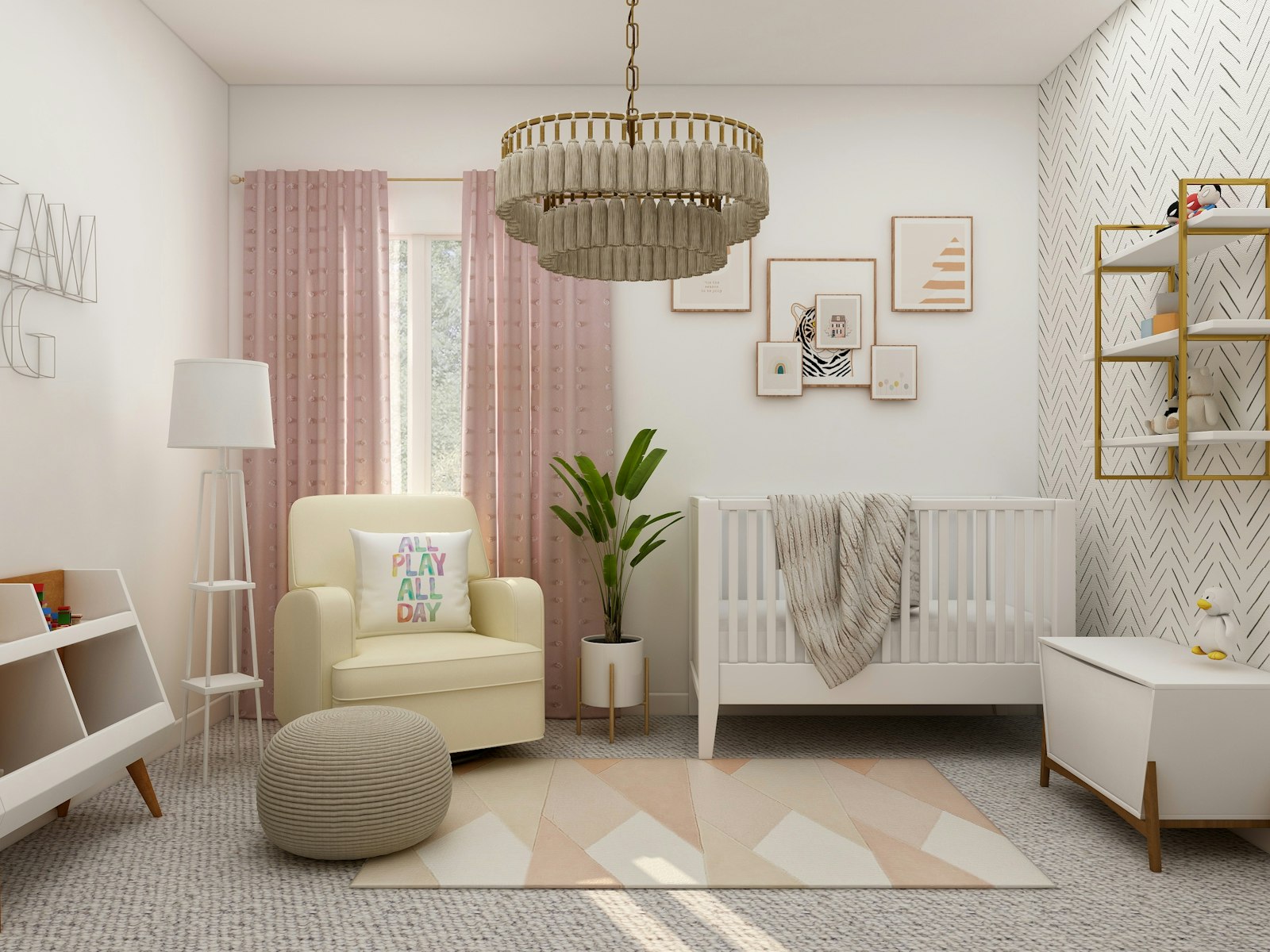 White chair beside a white window curtain