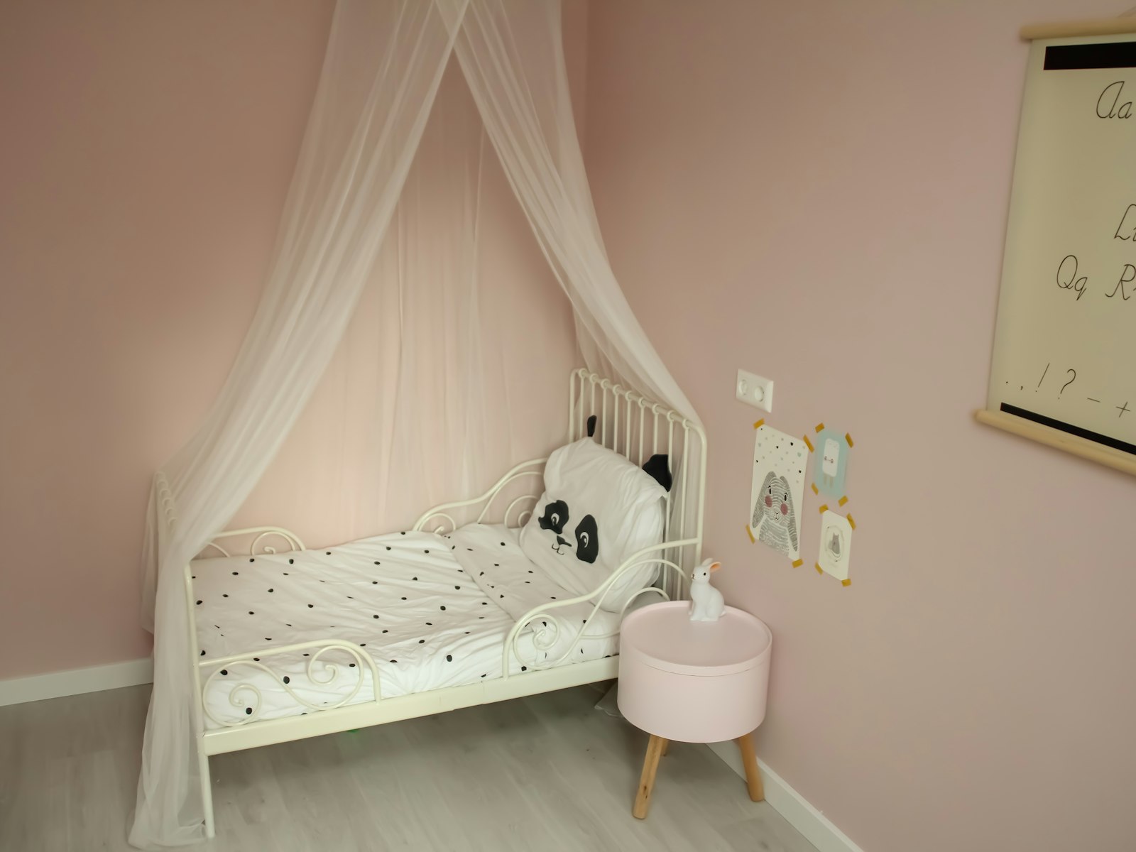 Toddler bed with mesh canopy