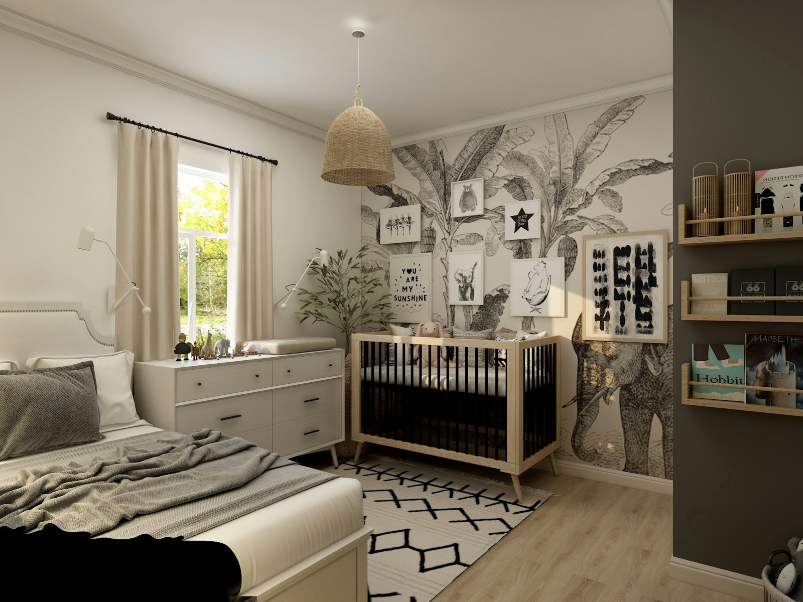 White wooden bed frame with white bed linen