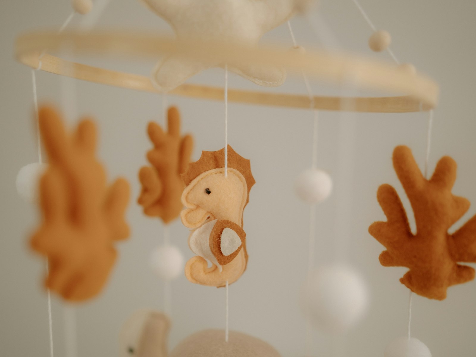 Felt seahorse and coral mobile for a crib